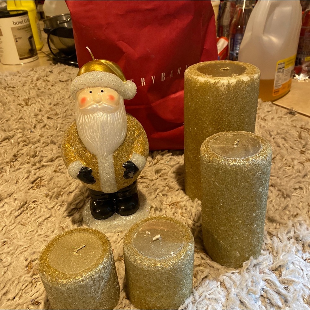 Pottery Barn BOUGIE SANTA CLAUS &Pillar candles New with defects